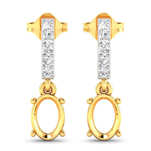 Pendientes de semimontura de oro amarillo de 14 quilates con diamantes blancos auténticos de 0,14 quilates - para gemas ovaladas de 7x5 mm