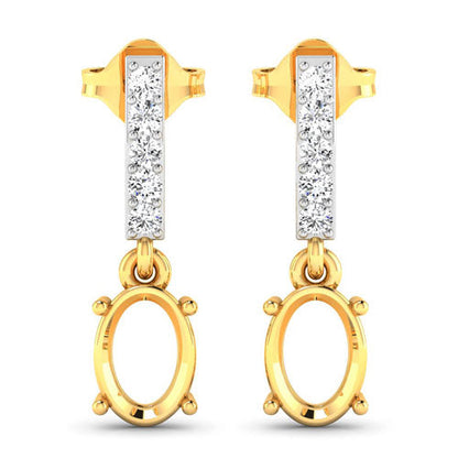 Pendientes de semimontura de oro amarillo de 14 quilates con diamantes blancos auténticos de 0,14 quilates - para gemas ovaladas de 7x5 mm