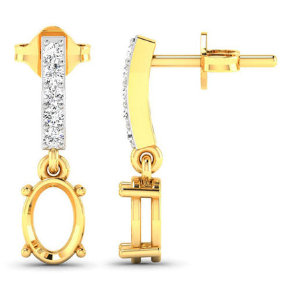 Pendientes de semimontura de oro amarillo de 14 quilates con diamantes blancos auténticos de 0,14 quilates - para gemas ovaladas de 7x5 mm
