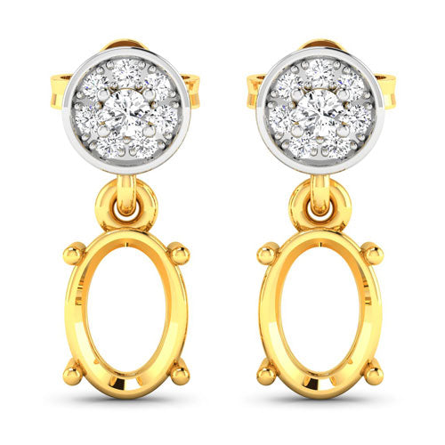 Pendientes con montura semiacabada de oro amarillo de 14 quilates con diamantes blancos genuinos de 0,11 quilates - capacidad para gemas ovaladas de 7x5 mm