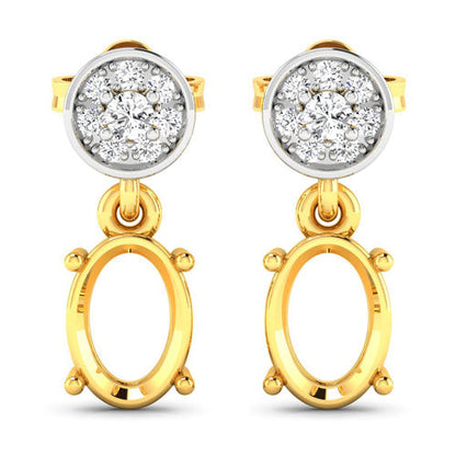 Pendientes con montura semiacabada de oro amarillo de 14 quilates con diamantes blancos genuinos de 0,11 quilates - capacidad para gemas ovaladas de 7x5 mm