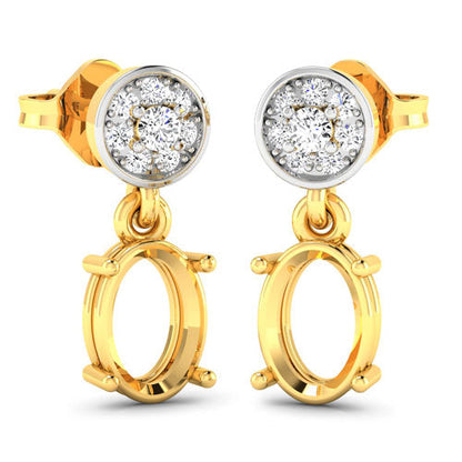 Pendientes con montura semiacabada de oro amarillo de 14 quilates con diamantes blancos genuinos de 0,11 quilates - capacidad para gemas ovaladas de 7x5 mm