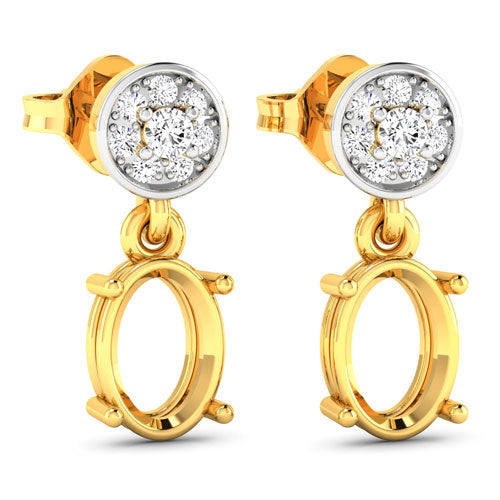 Pendientes con montura semiacabada de oro amarillo de 14 quilates con diamantes blancos genuinos de 0,11 quilates - capacidad para gemas ovaladas de 7x5 mm