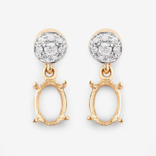 Pendientes con montura semiacabada de oro amarillo de 14 quilates con diamantes blancos genuinos de 0,11 quilates - capacidad para gemas ovaladas de 7x5 mm