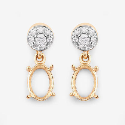 Pendientes con montura semiacabada de oro amarillo de 14 quilates con diamantes blancos genuinos de 0,11 quilates - capacidad para gemas ovaladas de 7x5 mm