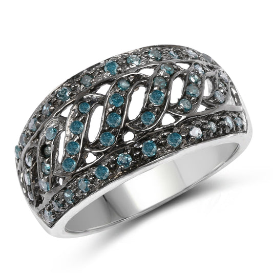 Anillo de plata de ley .925 con diamante azul auténtico de 0.60 quilates