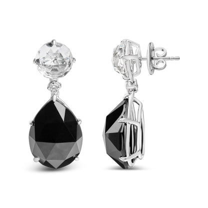 Pendientes colgantes de oro blanco de 18K con diamantes de 1/5 Cttw, topacios blancos redondos y ónix negro de talla pera de 20x15mm (color G-H, claridad SI1-SI2)