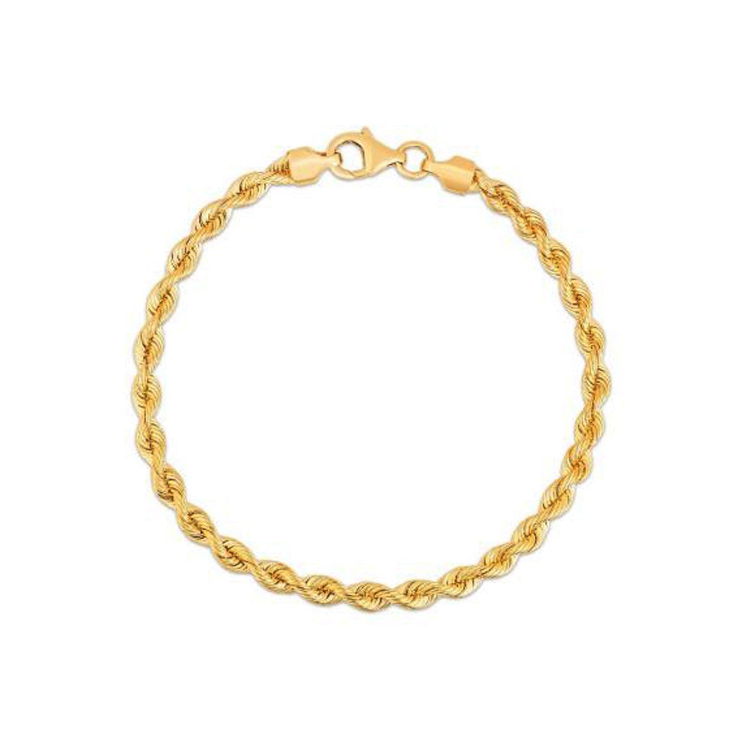 Pulsera de cadena de cuerda de seda en oro amarillo de 14k (3.70 mm)