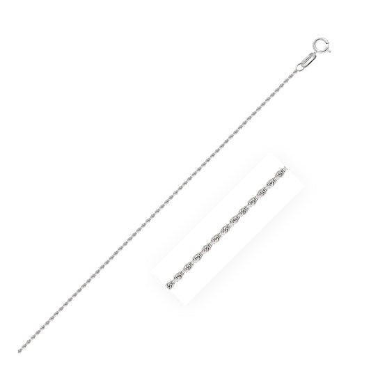Cadena de cuerda sólida con corte de diamante de oro blanco de 10k y 1,4 mm