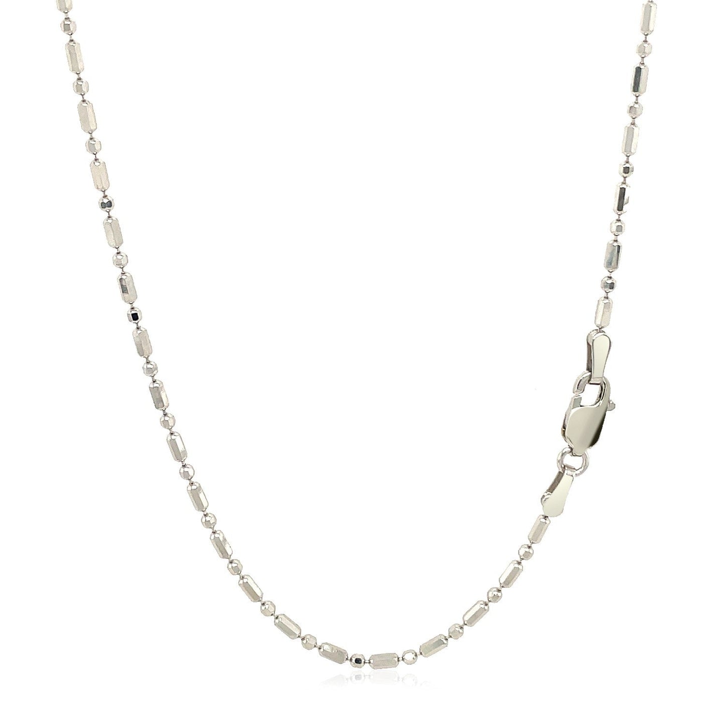 Cadena de cuentas alternas con corte de diamante de oro blanco de 14k y 1,5 mm