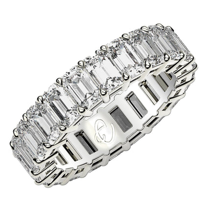 Anillo de eternidad de diamantes cultivados en laboratorio talla esmeralda en oro blanco de 14k (6 quilates peso total FG/VS2)