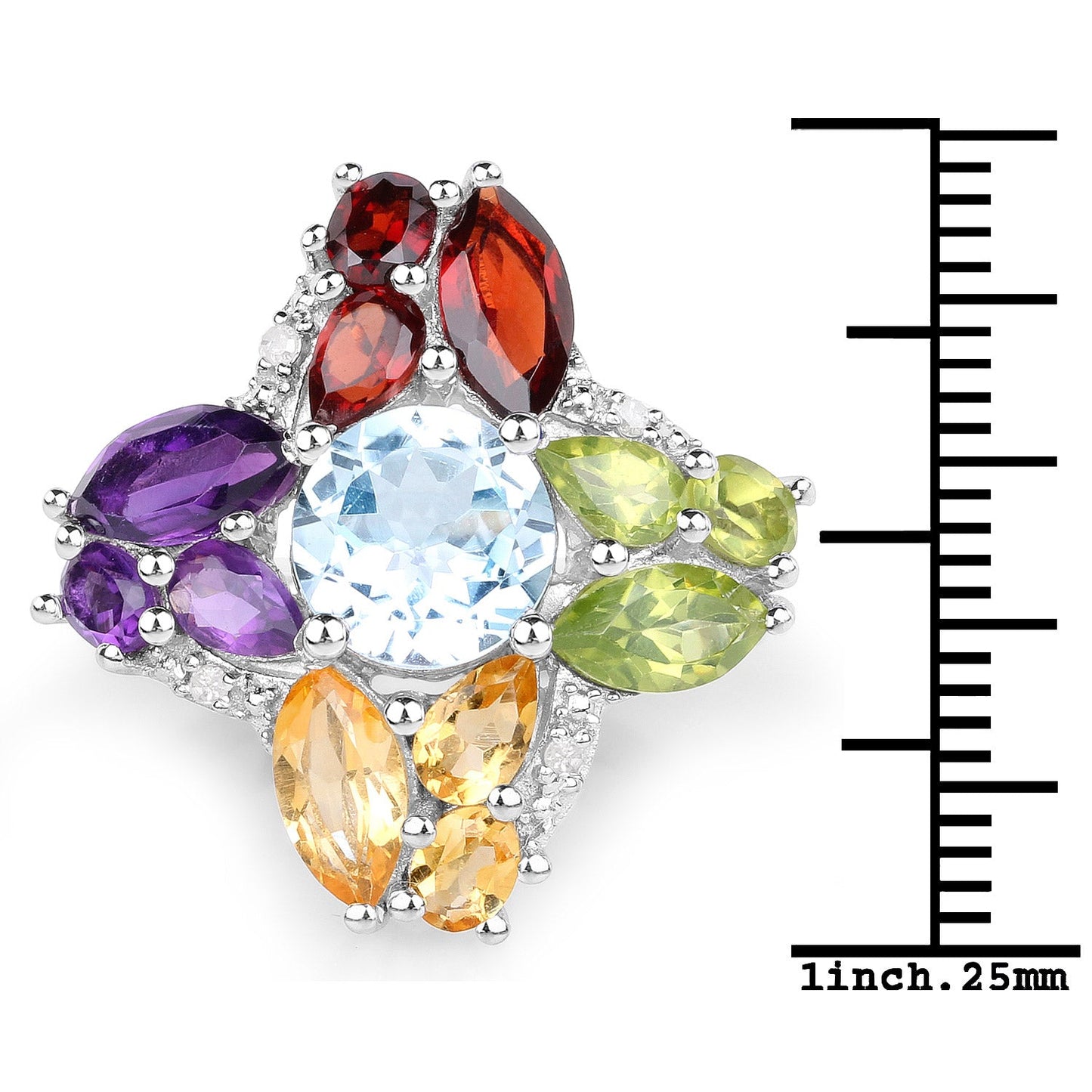 Anillo de plata de ley .925 con varias piedras preciosas de 6.13 quilates