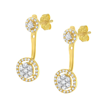 Pendientes de oro amarillo de 14 quilates laminado sobre plata de ley .925 con diamantes de 5/8 quilates totales, diseño de tachuela y colgante removibles (color I-J, pureza I2-I3)