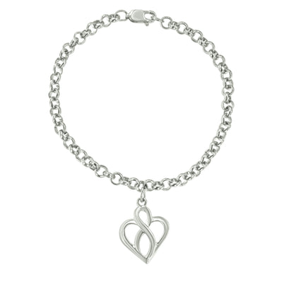 Pulsera con dije de cadena de plata esterlina .925 con corazón abierto e infinito vertical central - Talla 7"