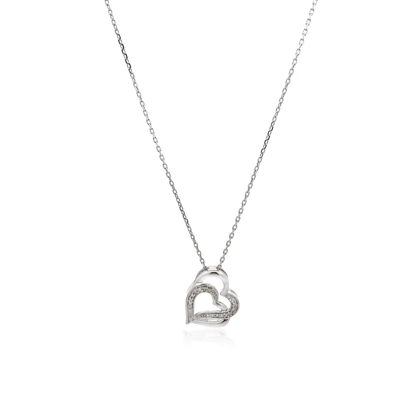 Colgante de plata de ley con motivo de doble corazón con diamantes (0,06 cttw)