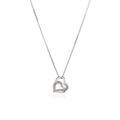 Colgante de plata de ley con motivo de doble corazón con diamantes (0,06 cttw)