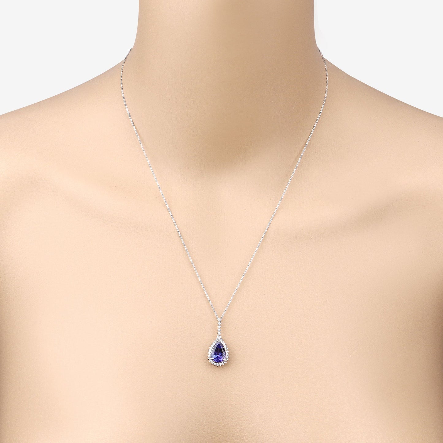 Colgante de oro blanco de 14 quilates con tanzanita genuina de 3,05 quilates y diamantes blancos
