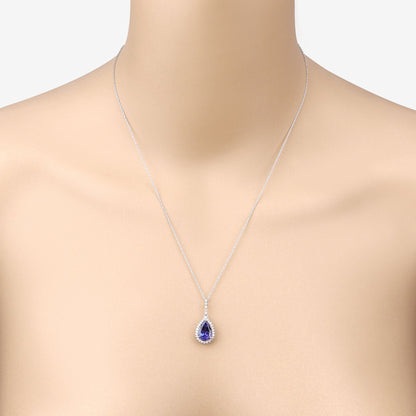 Colgante de oro blanco de 14 quilates con tanzanita genuina de 3,05 quilates y diamantes blancos