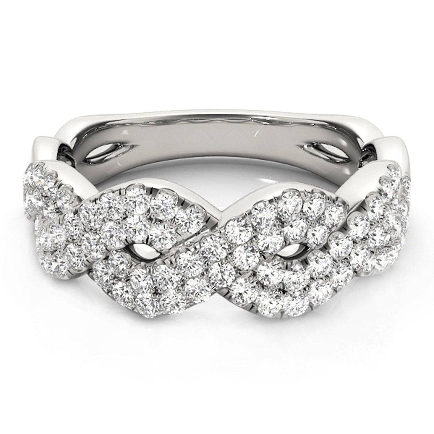Anillo de ondas entrelazadas con diamantes en oro blanco de 14k (5/8 qt)