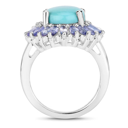 Anillo de plata de ley .925 con larimar y tanzanita genuinos de 6.10 quilates