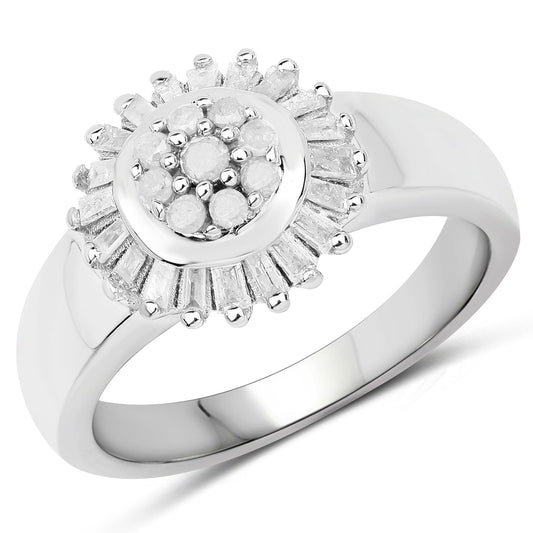 Anillo de plata de ley .925 con diamante blanco auténtico de 0,75 quilates