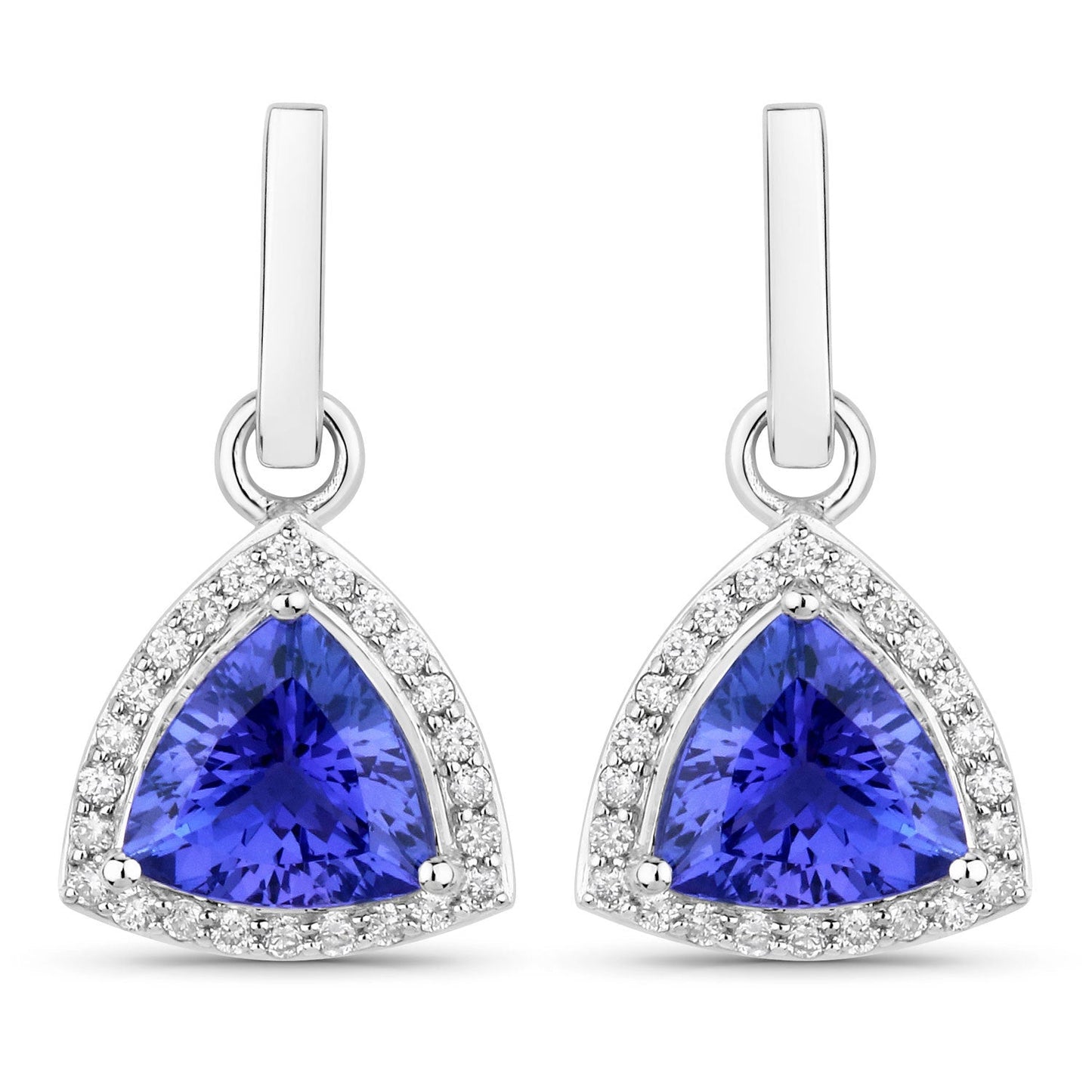 Pendientes de oro blanco de 14 quilates con tanzanita genuina de 3,86 quilates y diamantes blancos