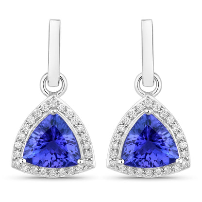 Pendientes de oro blanco de 14 quilates con tanzanita genuina de 3,86 quilates y diamantes blancos