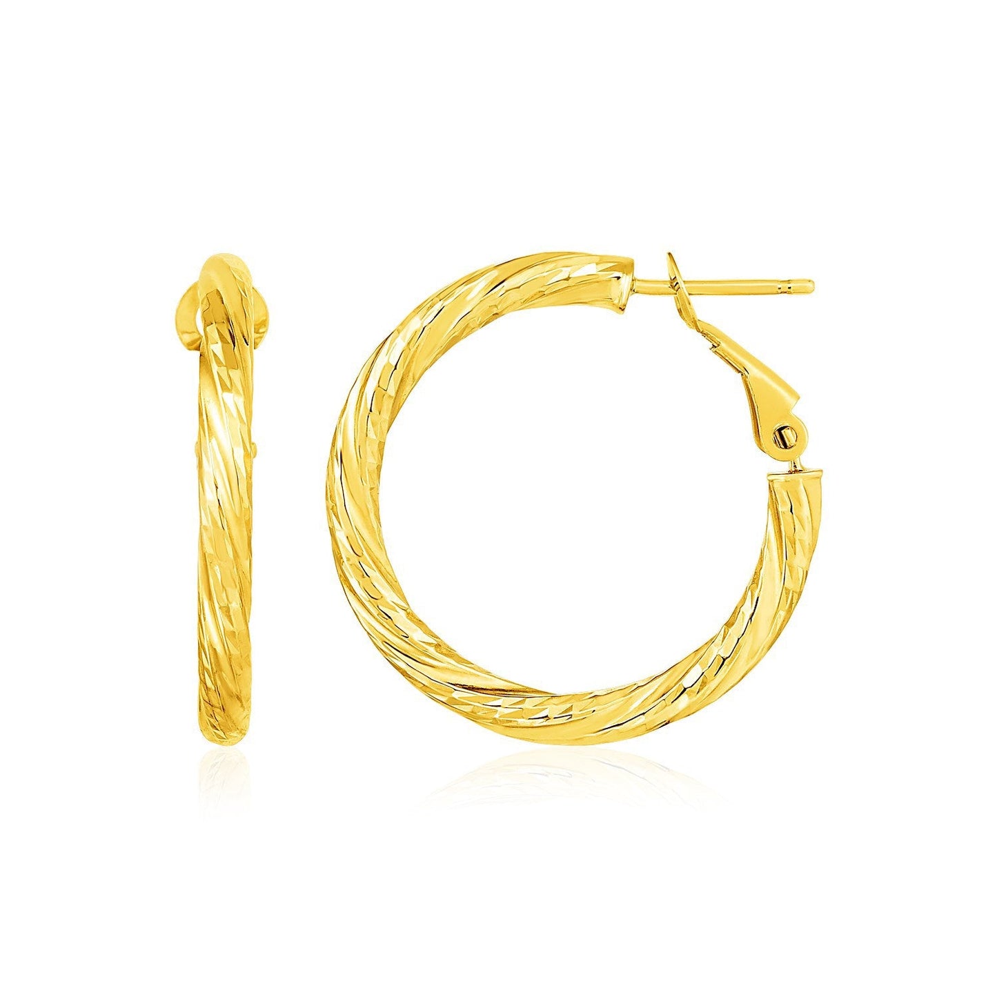 Pendientes de aro redondos retorcidos pequeños de oro amarillo de 14 quilates