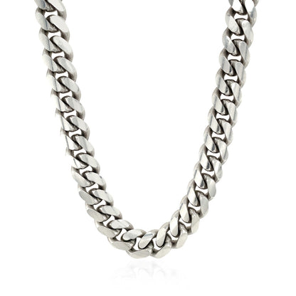 Cadena cubana Miami de plata de ley con baño de rodio de 9,8 mm