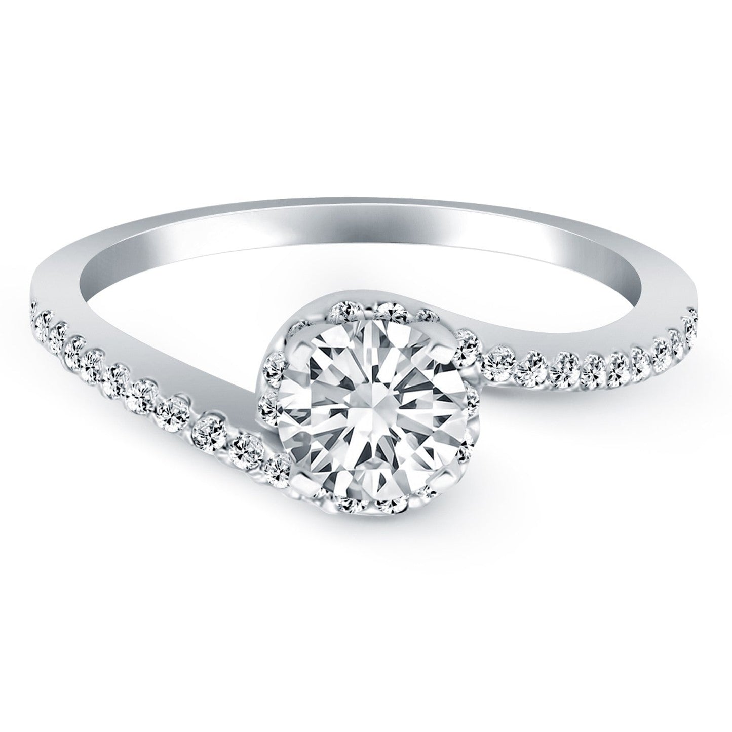 Anillo de compromiso con halo de diamantes en espiral de oro blanco de 14 quilates