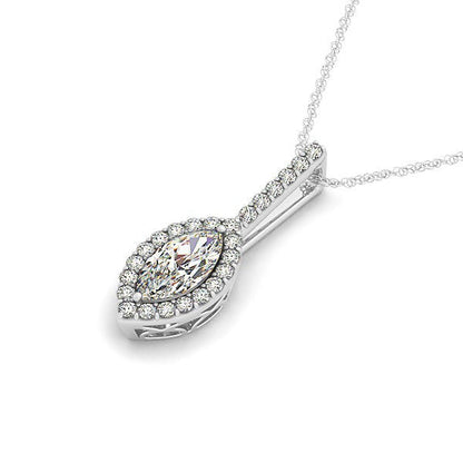 Dije de halo con diamante talla marquesa en oro blanco de 14k (2/3 cttw)
