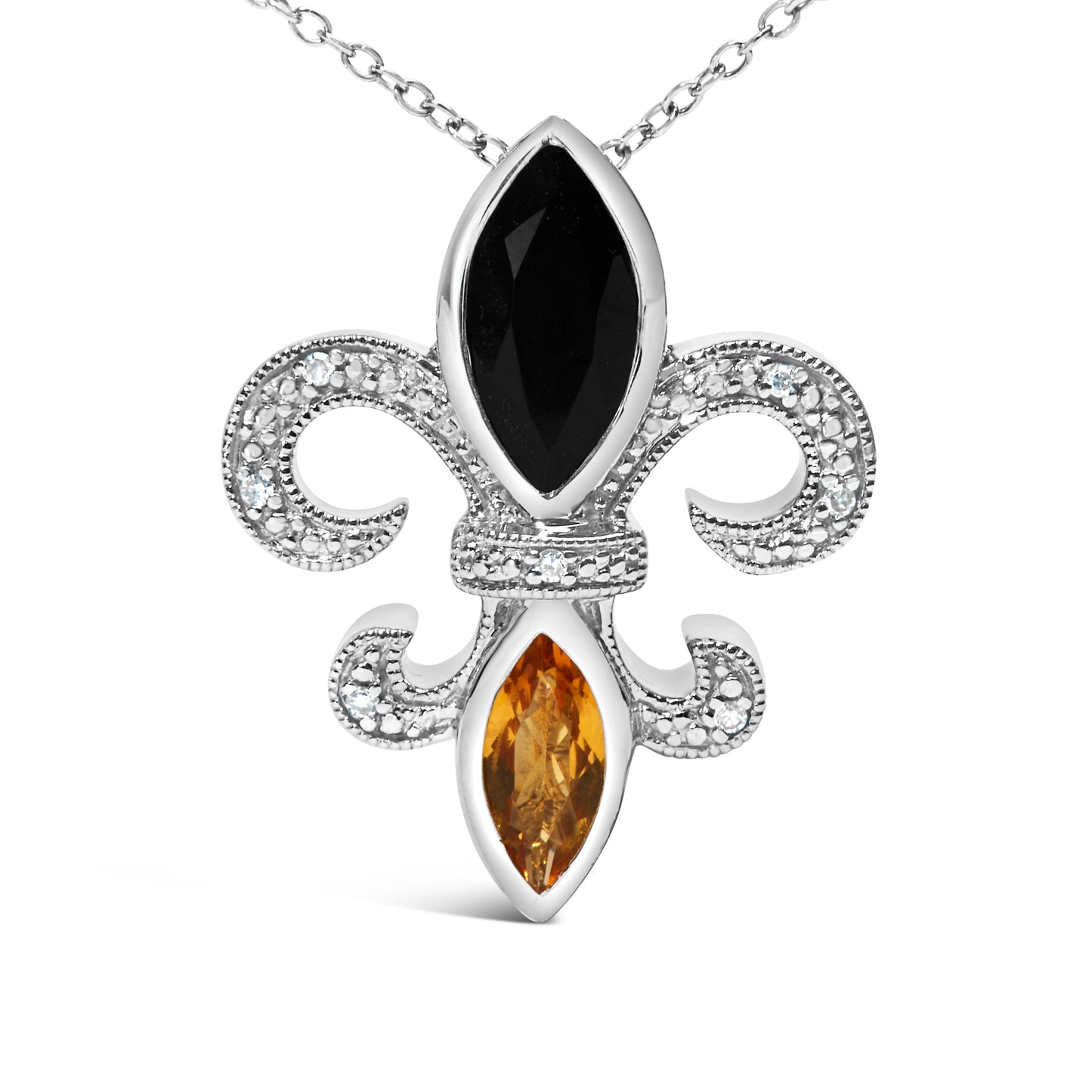 Colgante de flor de lis de plata de ley .925 con ónix, citrino y acento de diamante (Color H-I, Claridad SI1-SI2) - 18"