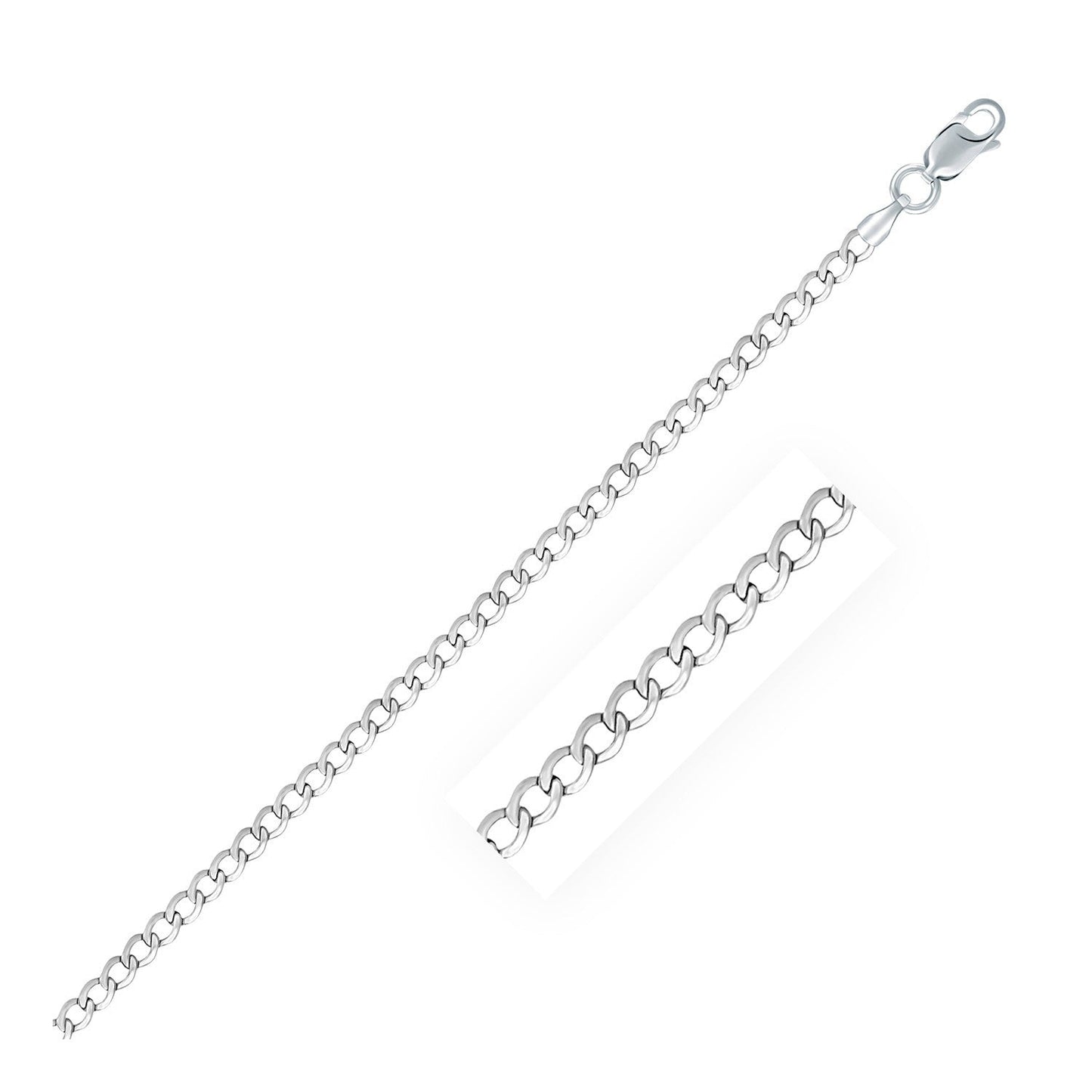 Cadena de plata esterlina de 3.0mm estilo "Curb" con baño de rodio