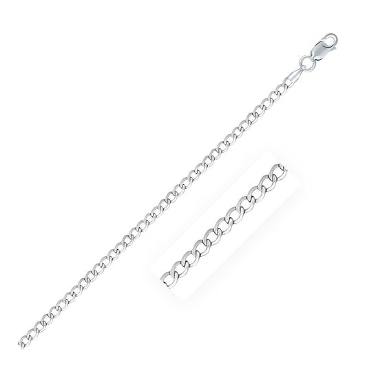 Cadena de plata esterlina de 3.0mm estilo "Curb" con baño de rodio