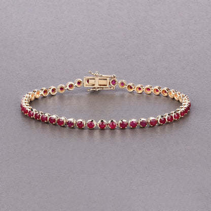 Pulsera de oro amarillo de 14K con rubí genuino de Mozambique de 3,13 quilates