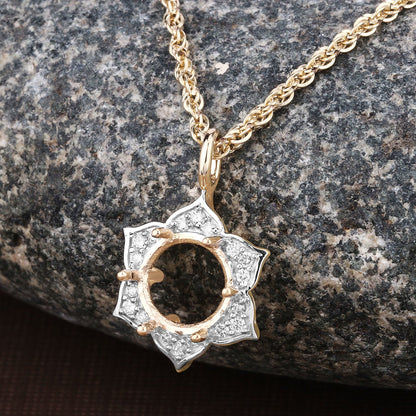 Colgante semimontado de oro amarillo de 14K con diamante blanco genuino de 0,14 quilates - para gema redonda de 8,00 mm
