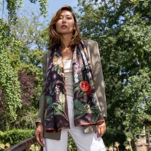 Sara - Long Silk Scarf - Chocolate