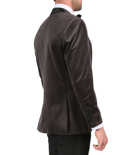 Enzo Grey Slim Fit Velvet Shawl Collar Tuxedo Blazer
