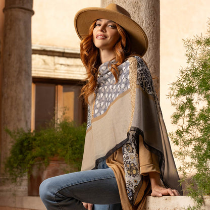 Dafne - Silk Scarf Shawl - Beige & Grey