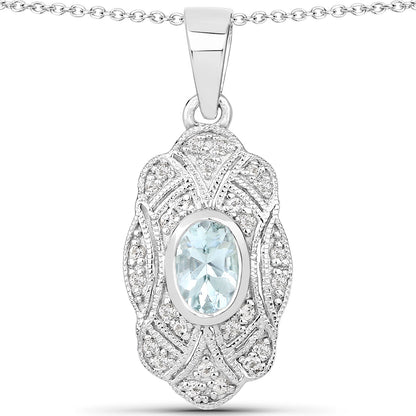 0.48 Carat Genuine Aquamarine and White Topaz .925 Sterling Silver Pendant