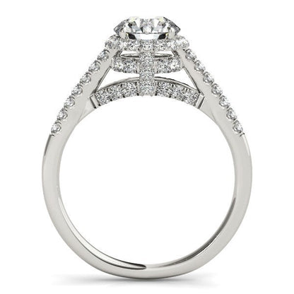 Anillo de compromiso de oro blanco de 14 quilates con diamantes redondos pavé (1 3/8 cttw)
