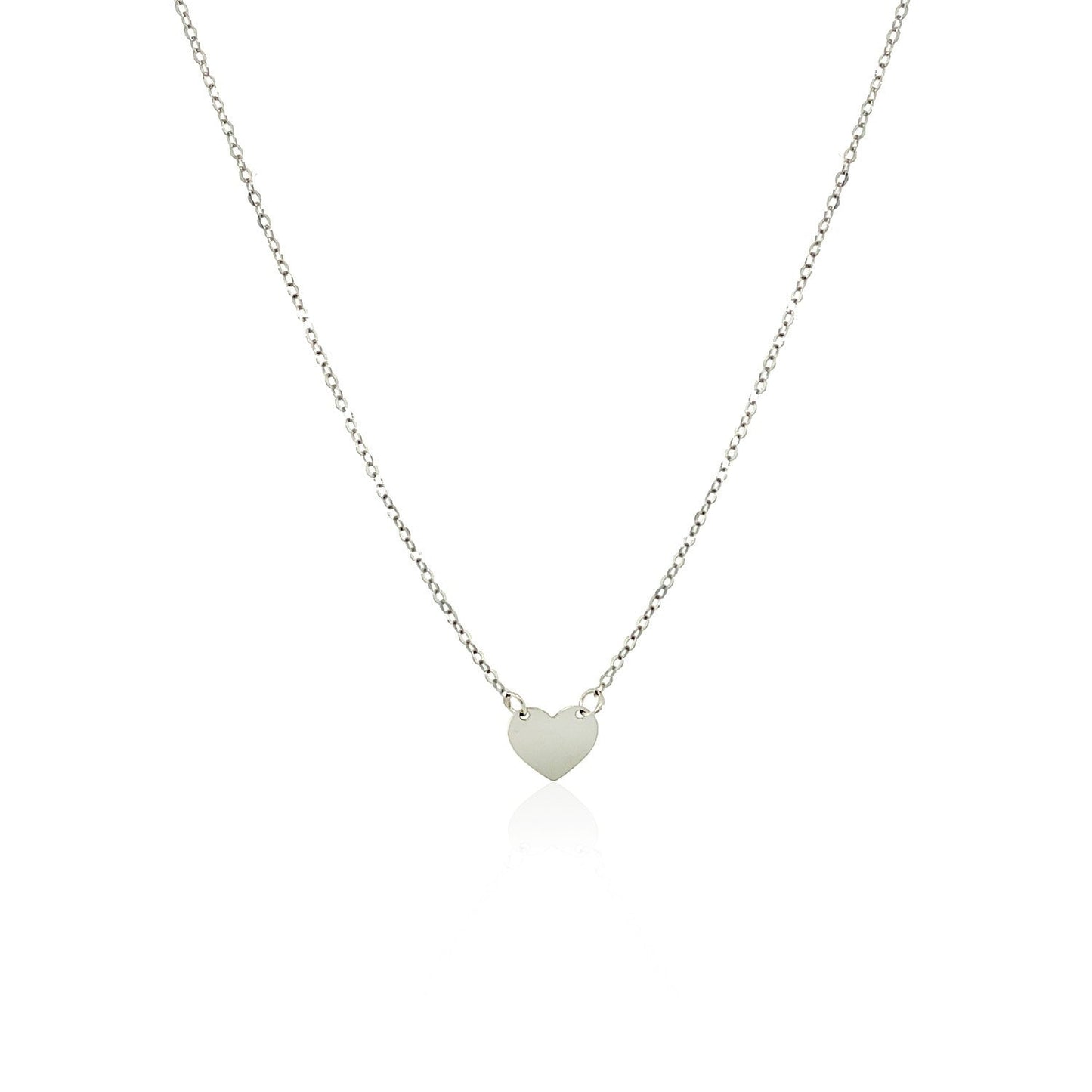 Collar mini corazón pulido de oro blanco de 14k