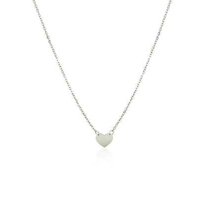 Collar mini corazón pulido de oro blanco de 14k
