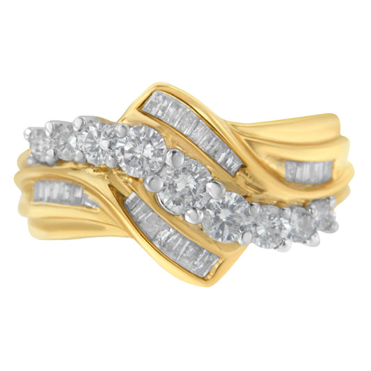 Anillo de derivación de diamante bicolor de 10K (1 quilate, color H-I, claridad SI2-I1) - Talla 6-1/2