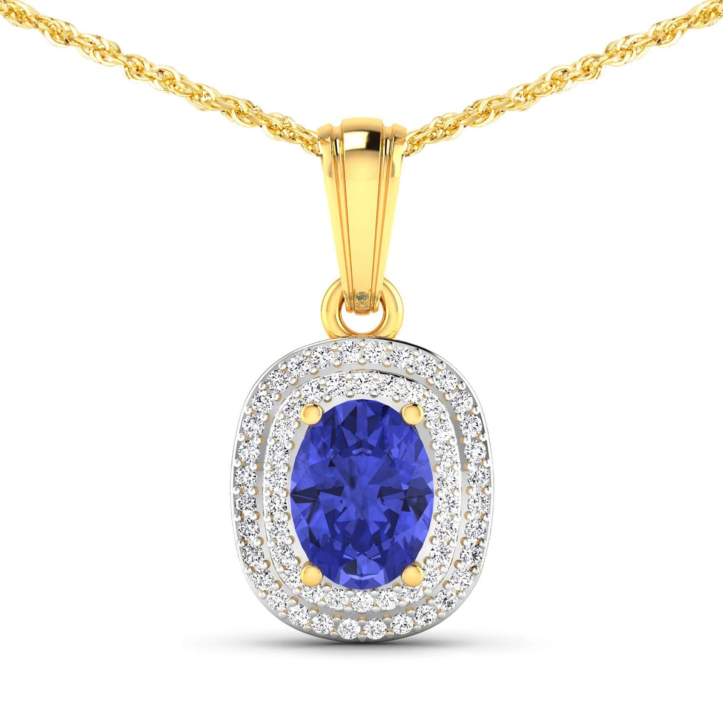 Colgante de oro amarillo de 14 quilates con tanzanita auténtica de 1,45 quilates y diamantes blancos