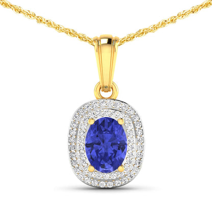 Colgante de oro amarillo de 14 quilates con tanzanita auténtica de 1,45 quilates y diamantes blancos