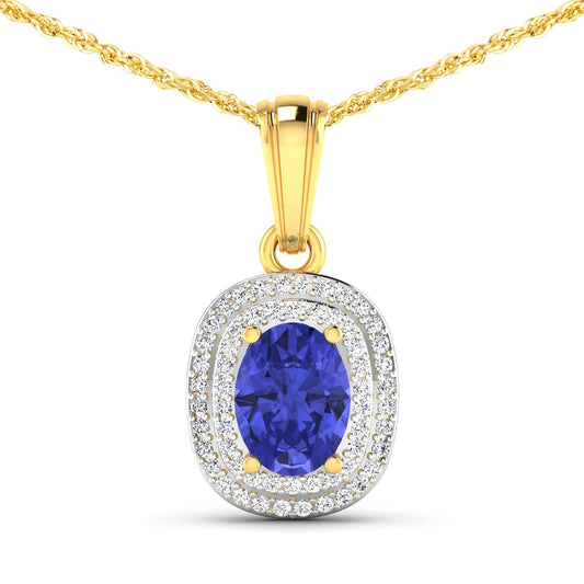 Colgante de oro amarillo de 14 quilates con tanzanita auténtica de 1,45 quilates y diamantes blancos