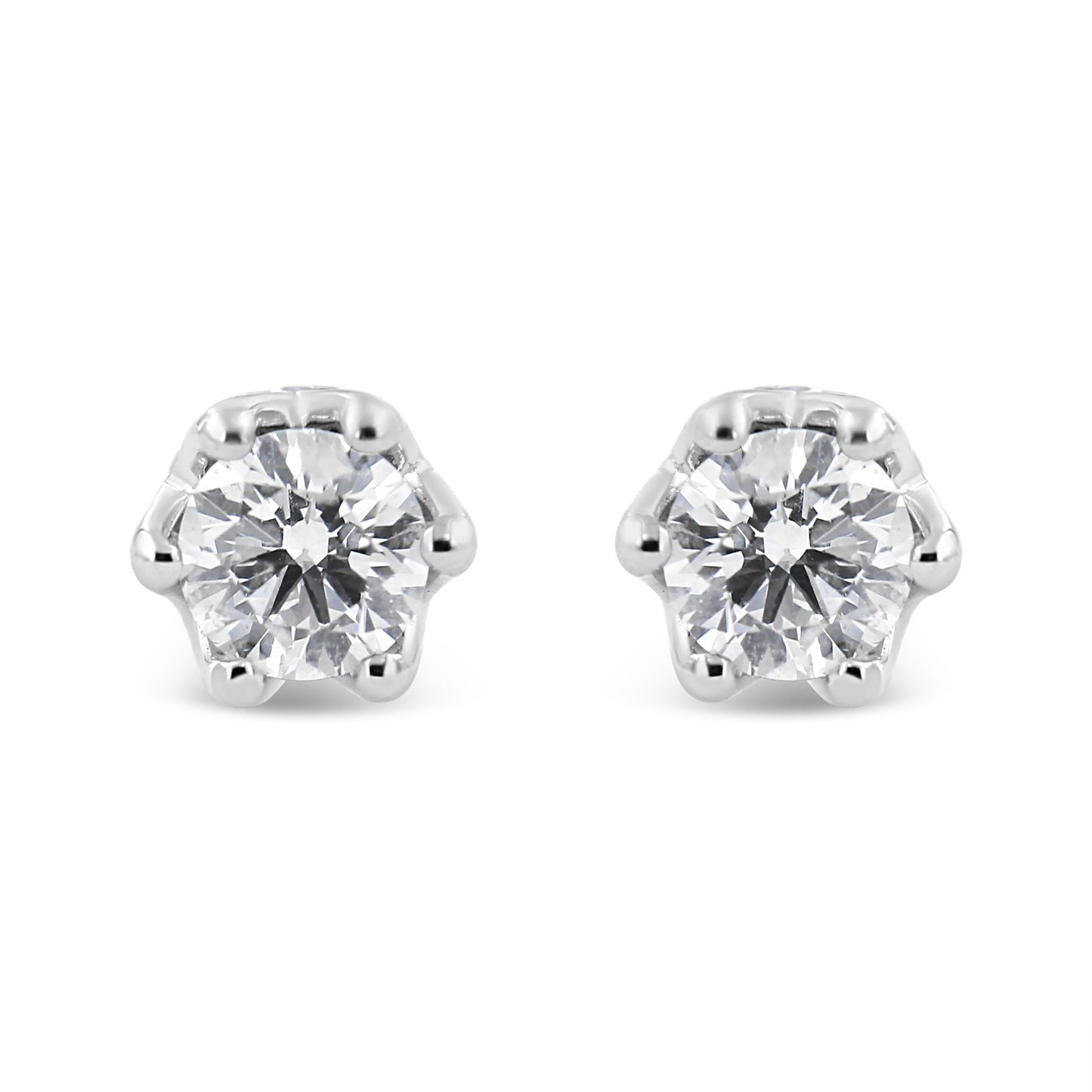 Pendientes de oro blanco de 14 quilates con diseño de corona y diamante redondo de 1/2 quilate (color I-J, claridad I1-I2)