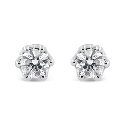 Pendientes de oro blanco de 14 quilates con diseño de corona y diamante redondo de 1/2 quilate (color I-J, claridad I1-I2)