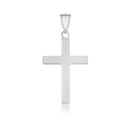 Colgante de cruz con diseño plano en oro blanco de 14k